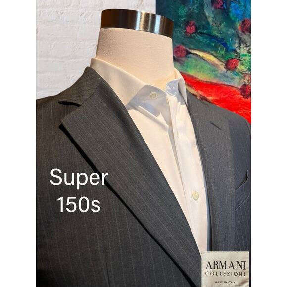 Armani Collezioni 40R 32x28 Gray Stripe Designer Suit Made in Italy Super 150s - Picture 3 of 16